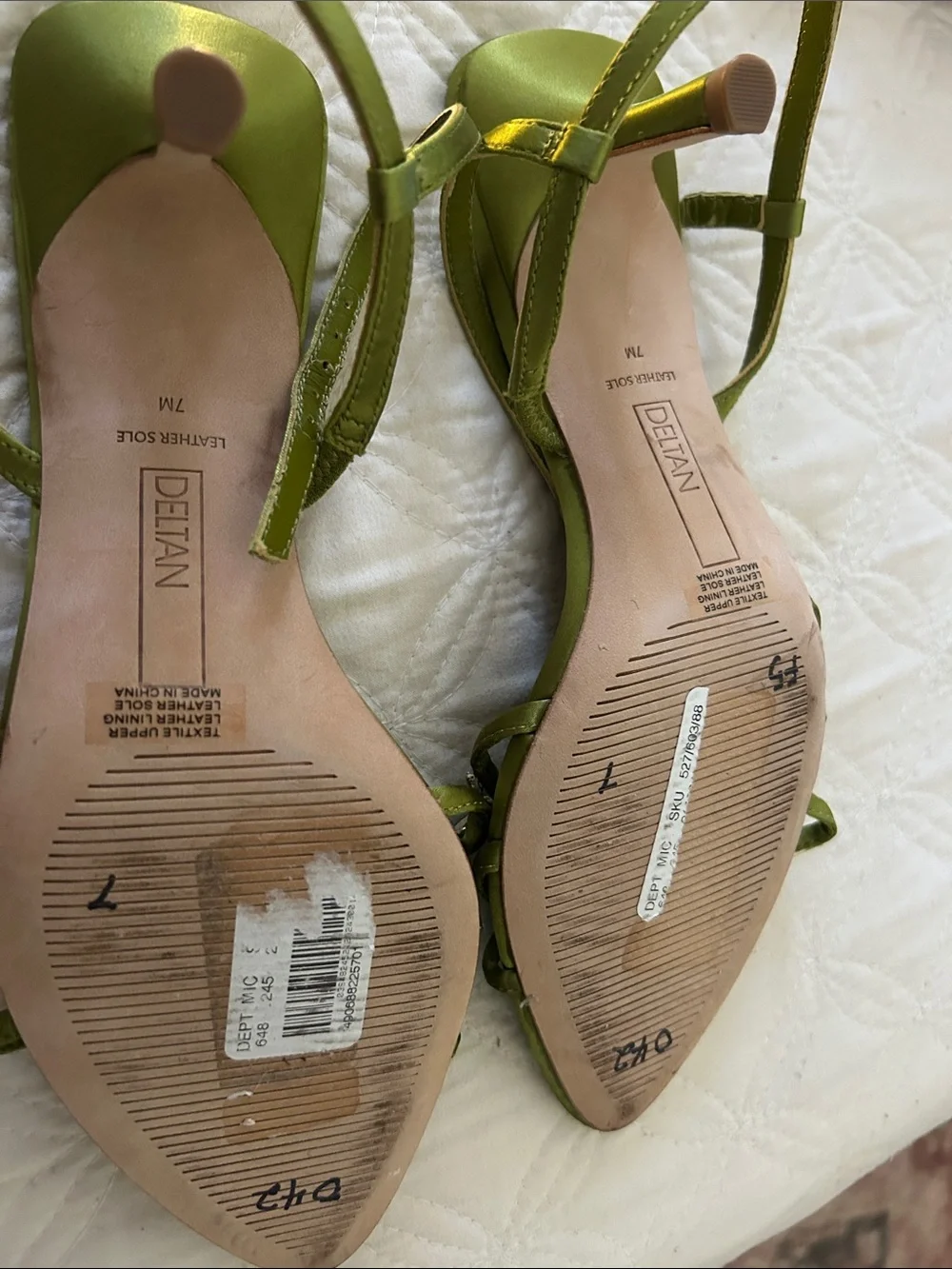 Delta Olive Green Jeweled Strap Pointed Toe Heels